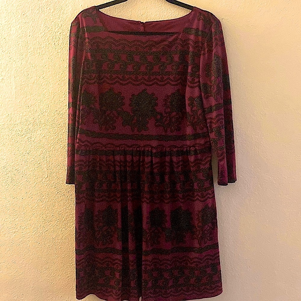 Burgundy and grey royal print dress